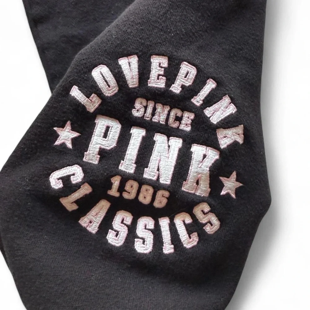 Victoria’s Secret PINK Fleece Baggy Campus Black Sweatpants Cozy Lounge Joggers - Picture 3 of 6